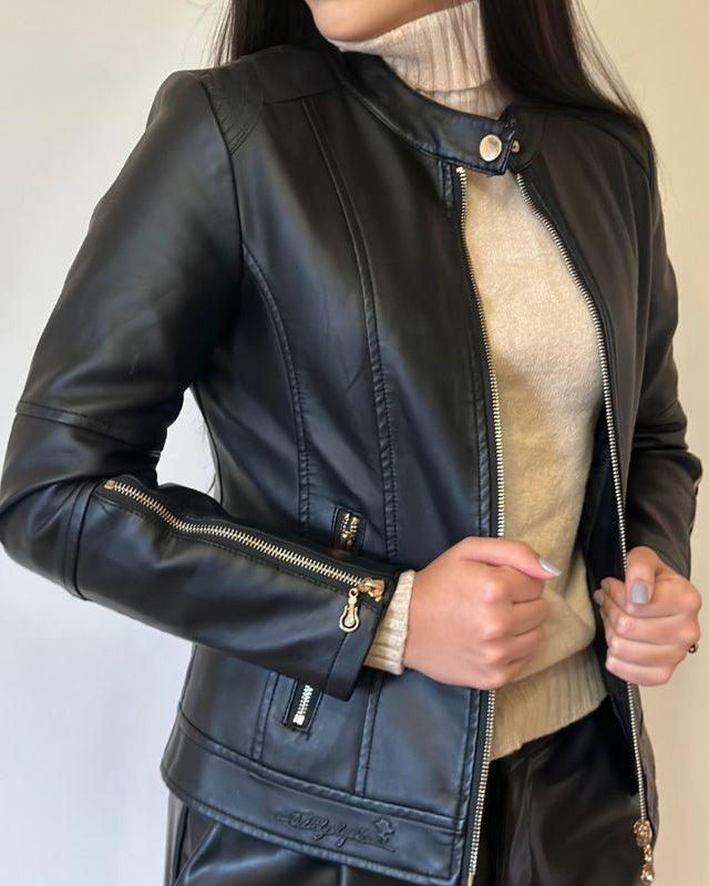 Jaqueta Feminina de Couro Gola Alta - Talita